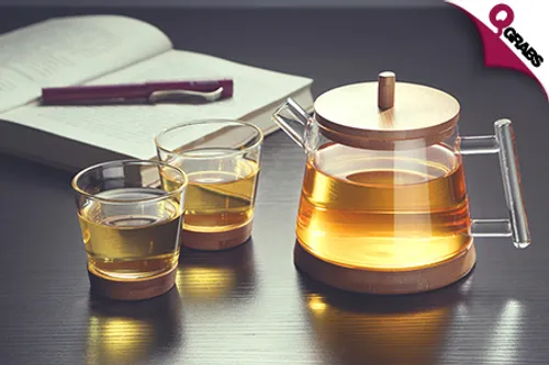From QR85 Drink Up with an Elegant Glass Tea Set - Includes Teapot & Teacups with Bamboo Coasters & Lid! (Up to QR298 Value)